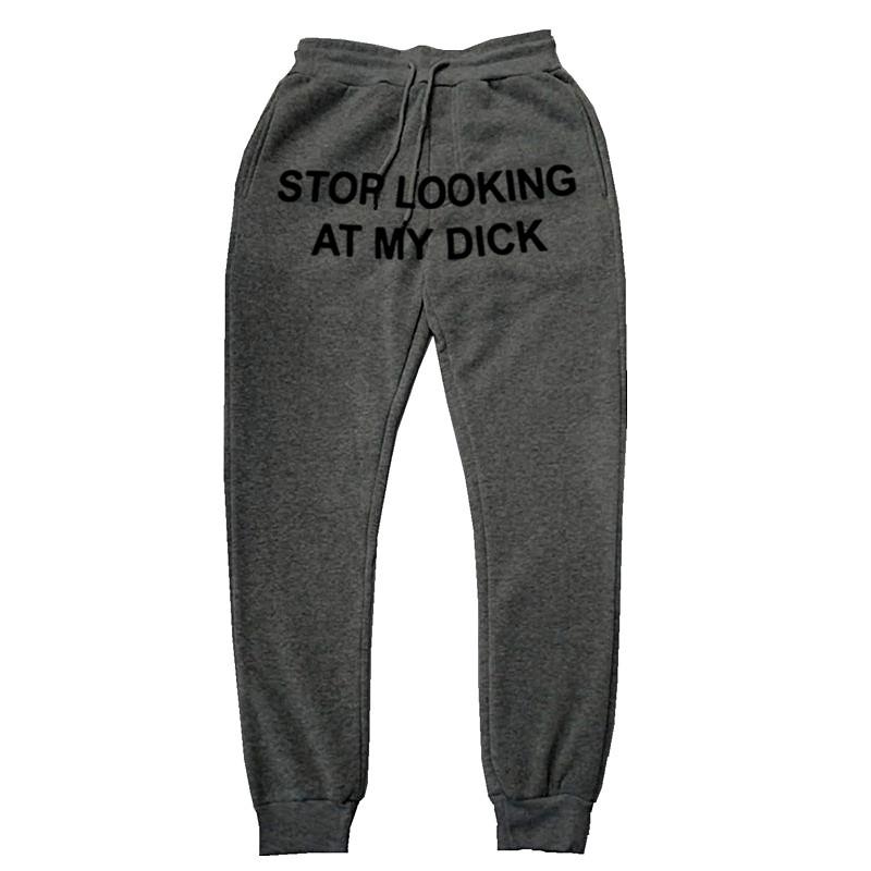 

Men's Pants Mens Joggers Casual Stop Looking At My Dick Sweatpants Hip Hop Print High Waist Trousers Streetwear Hippie, Black