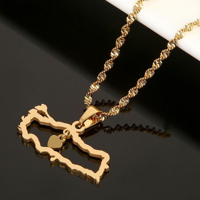 

Pendant Necklaces Stainless Steel Gold Color Turkey Map Flag Necklace For Women Men Turks Heart Chain Jewelry