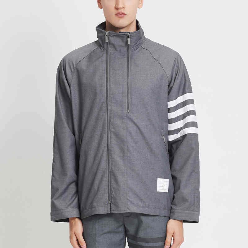 

2022 Fashion Tb Thom Brand Jacket Men Zipper Cardigans Clothing Spring Autumn Stand Collar Striped Loose Wool Cotton Casual Coat, Blue