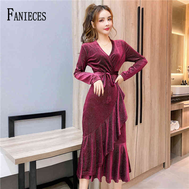 

Vintage Ruched Women Casual Mermaid Dress Spring Autumn Long Sleeve Midi Dresses Elegant vestido de mujer robe femme 210520, Black