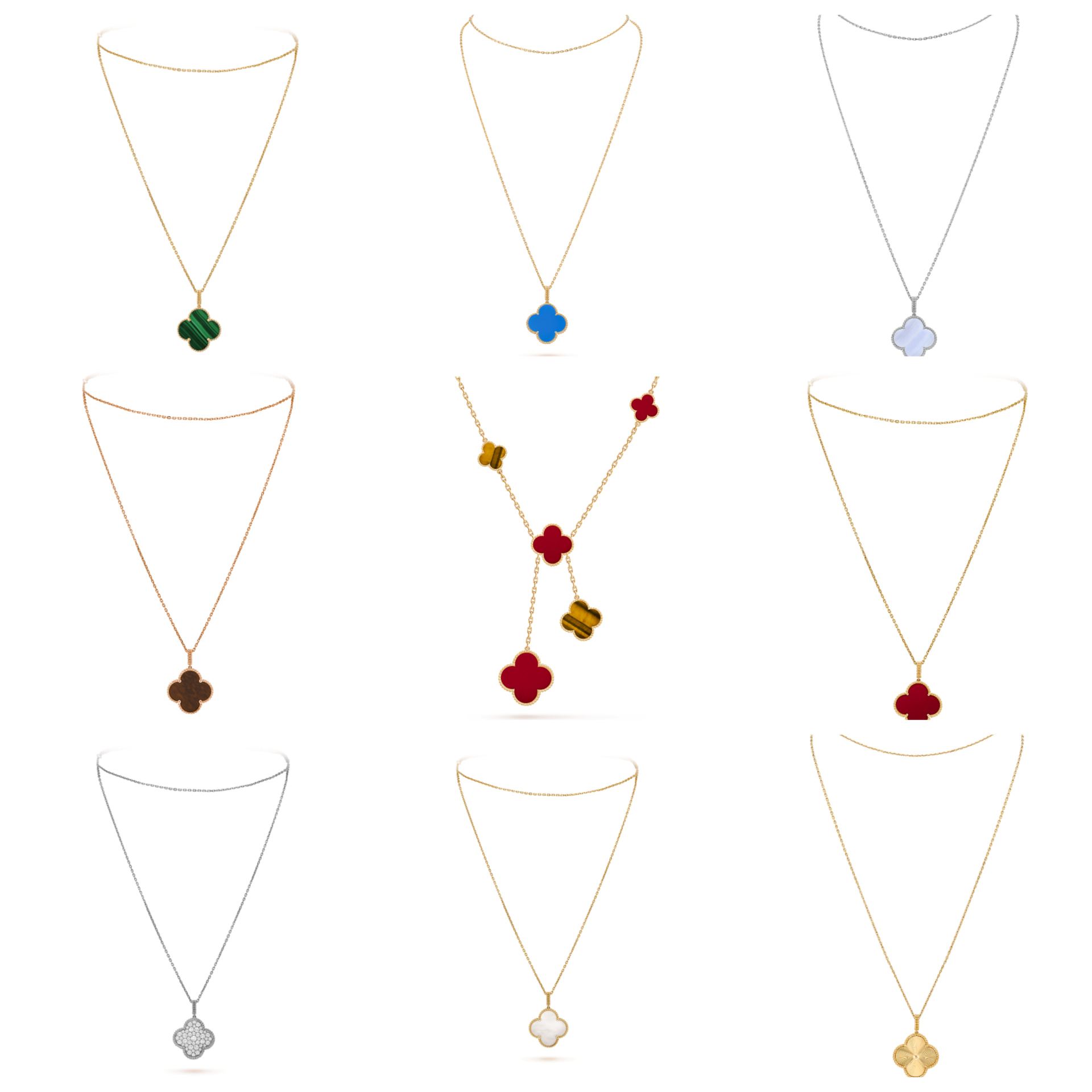 

18K Gold Lucky Four Leaf Clover Necklace Ladies Fashion Luxury Pendant High Quality Jewelry Classic Style, Golden;silver