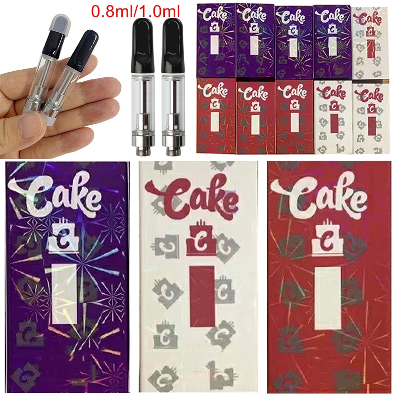 

Cake Delta 8 Atomizers Empty Vape Pen Cartridges Packaging 0.8ml 1ml Ceramic Carts 510 Thread Thick Oil Wax Vaporizer E Cigarettes