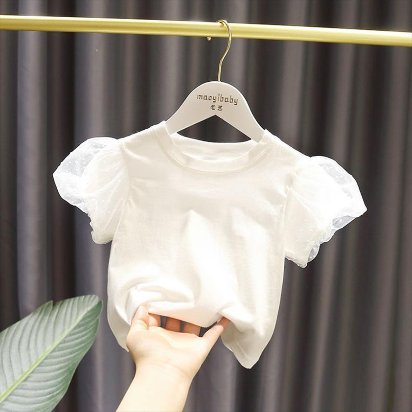 

News Summer Baby Girl Fashion Clothing Cotton Puff Sleeve Dot T Shirt Clothes Children Party Birthday Wear, Blue