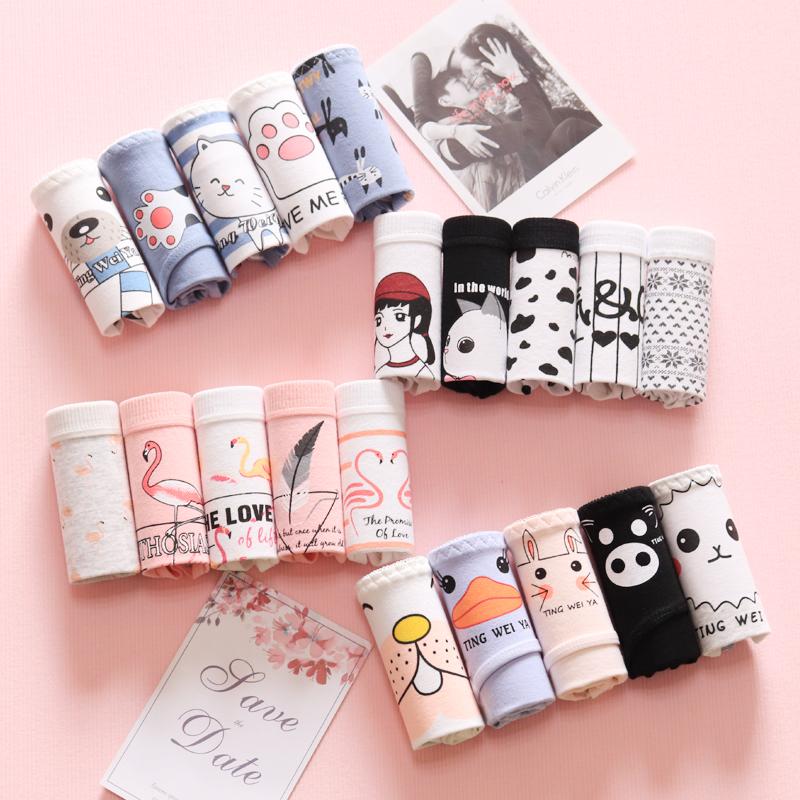 

Women's Panties 5pcs/lot Women Sexy Low Rise Cotton Underwear Cute Cartoon Printed Intimate Briefs Breathable Underpants Lingerie