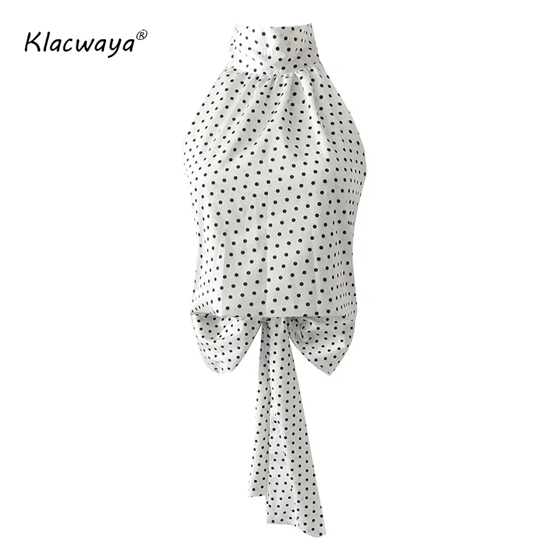 

Women Summer Fashion White Polka Dots Print Cropped Blouses Sexy Backless Sleeveless Female Shirts Chic Tops 210521, Purple