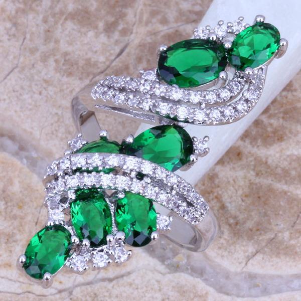 

Cluster Rings Attractive Green Cubic Zirconia White CZ Silver Plated Ring Size 5 / 6 7 8 9 10 11 12 S0221