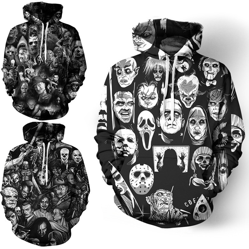 

Fleeces Sweater Hoodie HoodyFall / winter 2021 horror killer 3D digital print loose Pullover Hoodie men' sweater, Terrorist killer 01