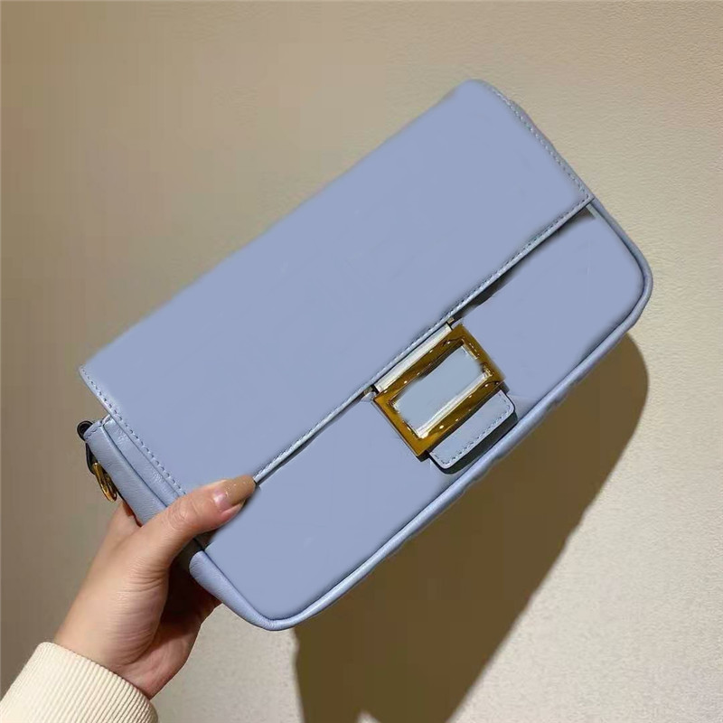 

Haze blue sheepskin embossed baguette bags high quality hardware handbags shoulder bag 3D double letter printing gold Detachable handle and shoulders strap 26cm