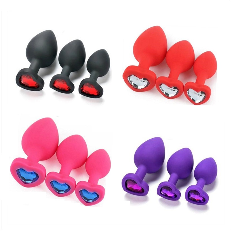 

3 Size Heart Shaped Silicone Anal Plug Butt Booty Crystal Jewelry Anus Beads Expander Dilator G Spot Prostate Massager Adult Masturbator Sex Toy 4 Color