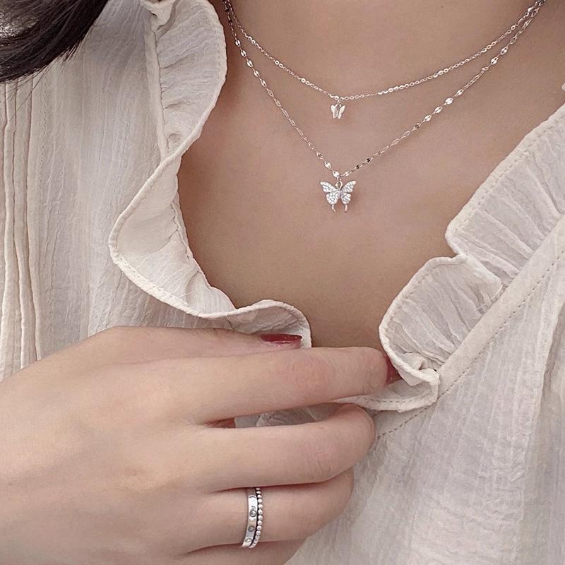 

Pendant Necklaces Fashion Multi-Layer Link Chain Zircon Butterfly Charm Choker Necklace For Women Girls Statement Jewelry