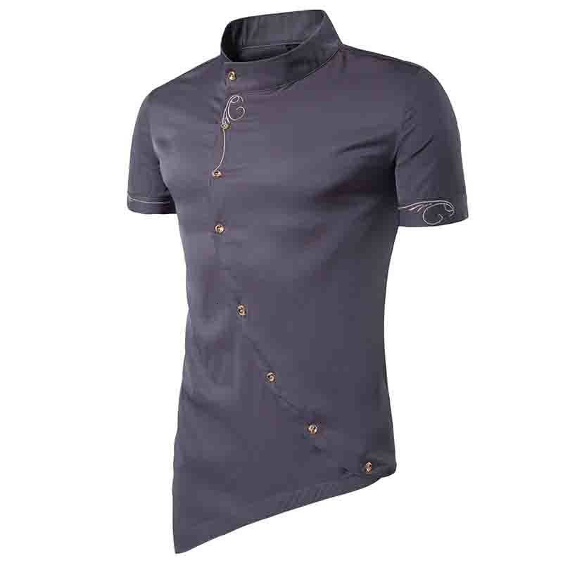 

Men's Casual Shirts Fashion Summer official Oblique placket pointed skirt suit collar Short sleeve high-grade embroidery shirt XGX, Black