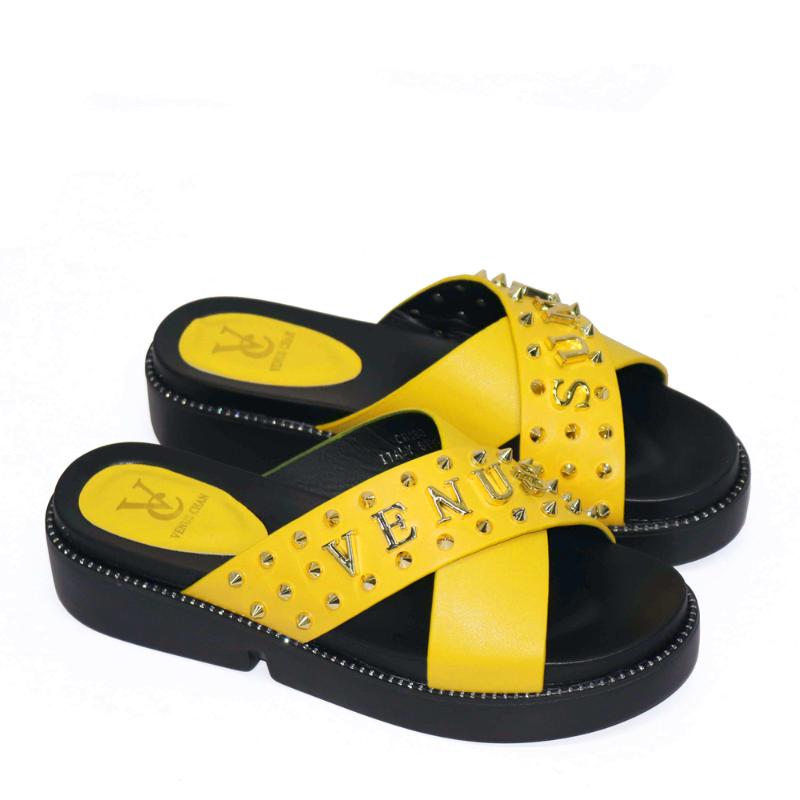 

Summer Woman Shoes Slippers Basic PU Mature Sewing Square Heel Slip-On Outside Toe Slides Size 41 42 Dress, Black