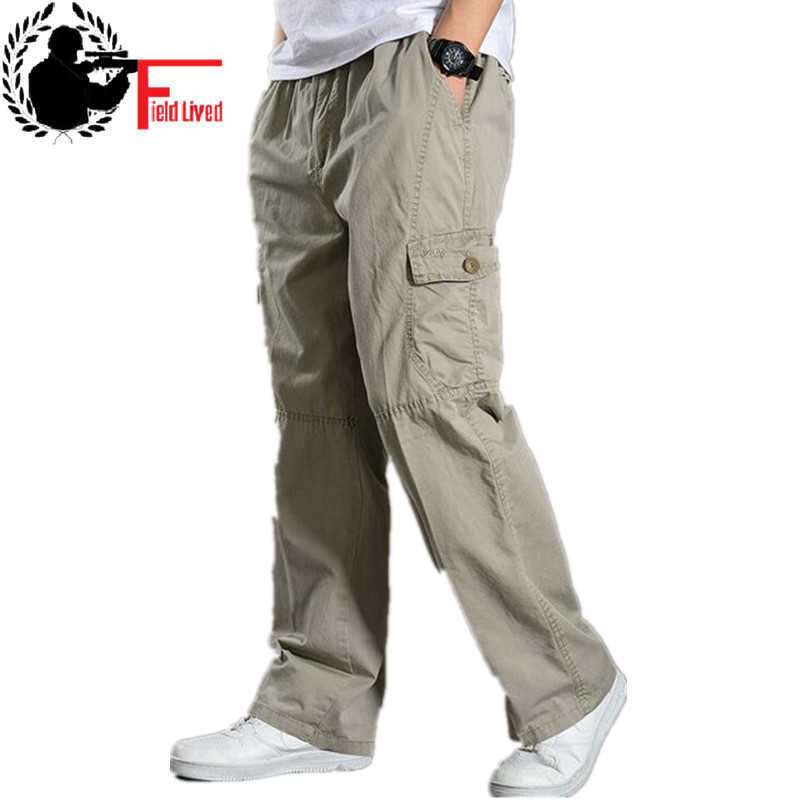 

Summer Cotton Men Cargo Pants Mens Joggers Baggy Tactical Pants Lightweight Army Green Work Pant Loose Casual Trousers Plus size 210707, Light gray khaki