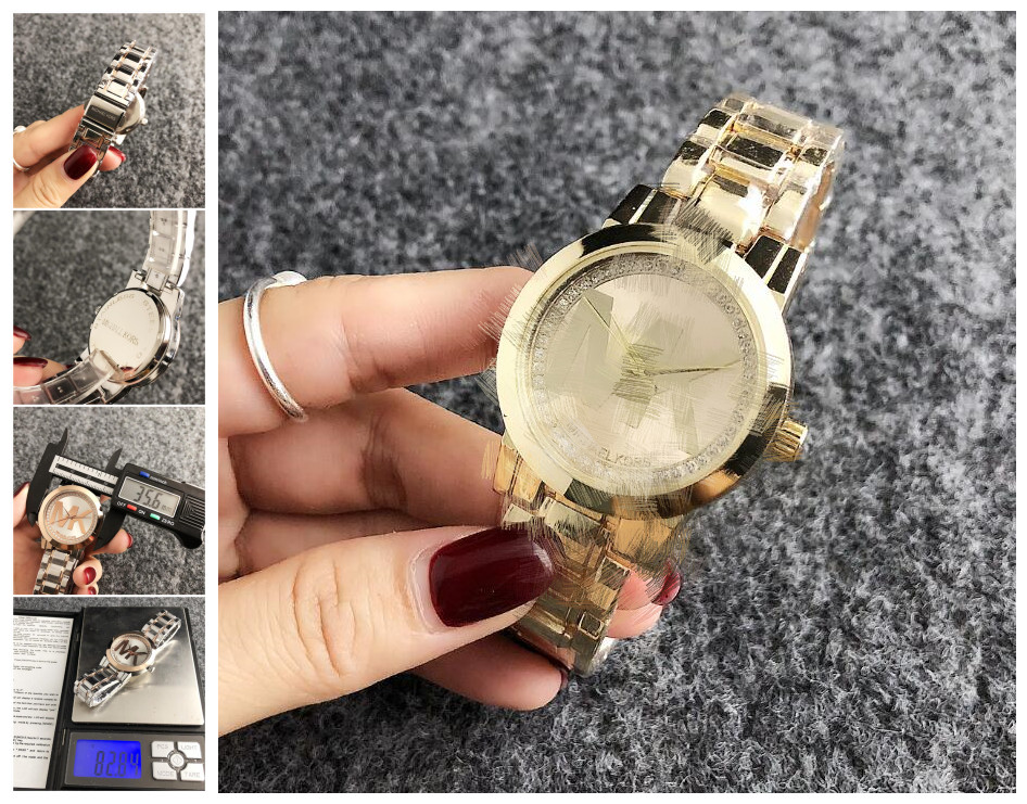 

018 michaelmkkors Fashion designer Watches women Girl Big letters women Clock Wristwatch steel band watch Quartz watch men, Black;brown
