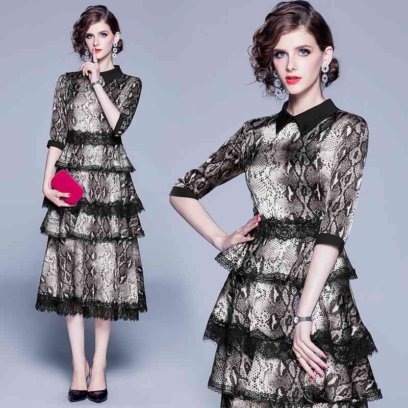 

Banulin Autumn Runway Women Black Lace Patchwork Cake Layered Dress Vintage Leopard Print Party Dresses Vestido De Festa 210603, The picture color