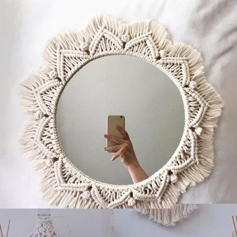 

Mirrors Macrame Mirror Handmade Tapestry Makeup Compact Bohemia Decoration Home Bedroom Decorative Wall