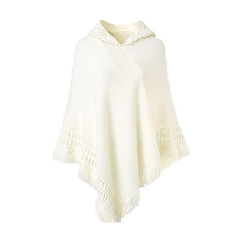 

Women Winter Knitted Hooded Poncho Cape Solid Color Crochet Fringed Tassel Shawl Wrap Oversized Pullover Cloak Sweaterg