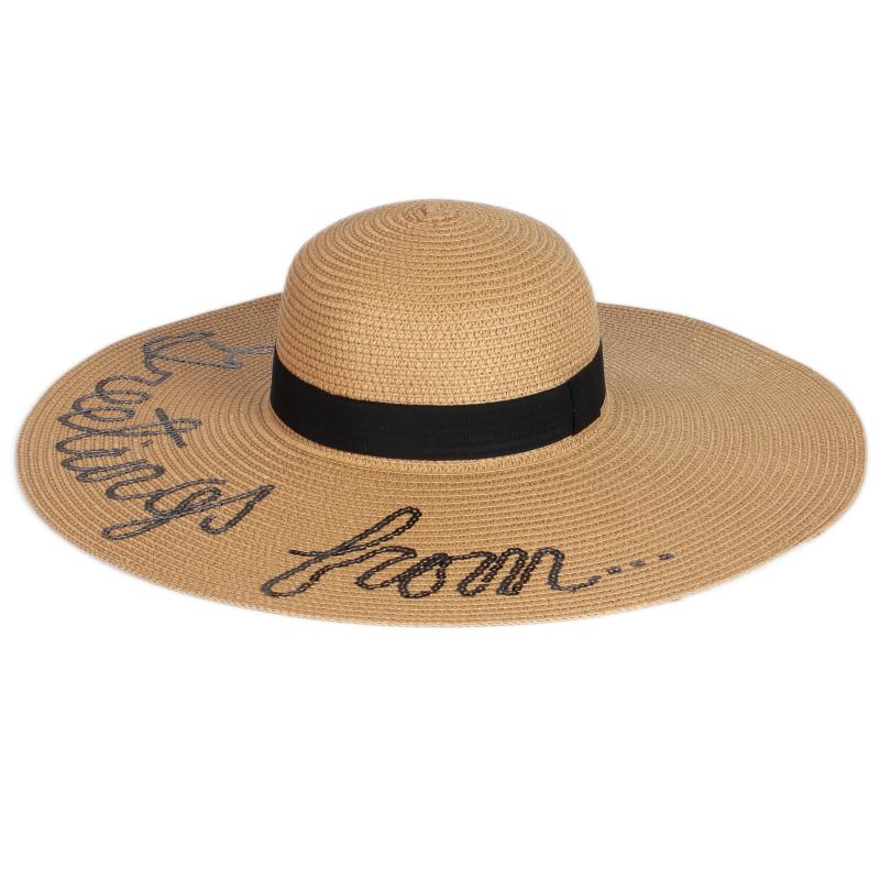 

Wide Brim Hats Wholesale Alphabet Applique Women And Lady Summer Beach Paper Floppy Straw, Pink