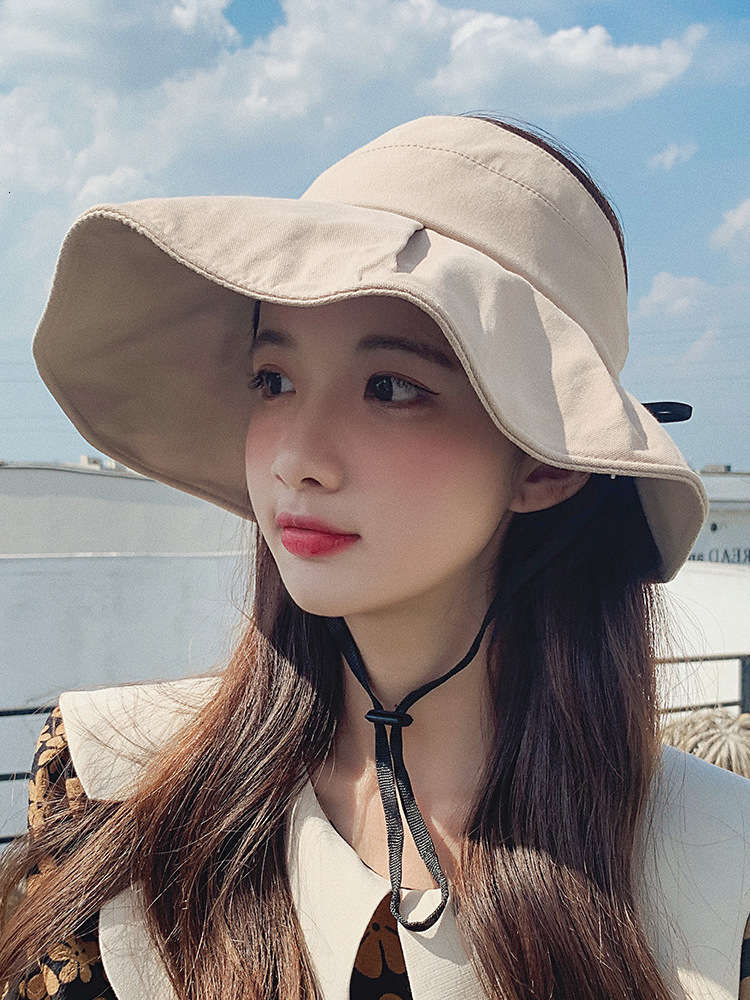 

Korean UV open top sunscreen hat female summer big edge bow fisherman's sunshade, Blue;gray