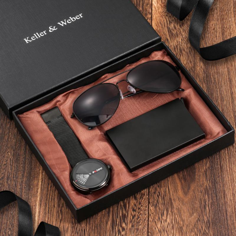 

Wristwatches Fashion Men Watch Sunglasses Holder Gift Sets Male Quartz Men's Watches Business Birthday Gifts Box Set Present, Set 0013