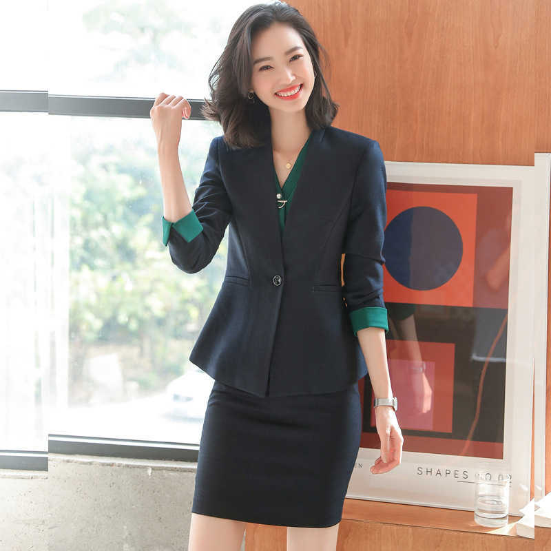 

Autumn and Winter Women's Professional Office Suit Skirt Two-piece High Quality Slim Solid Color Ladies Jacket Elegant 210527, Blazer skirt c