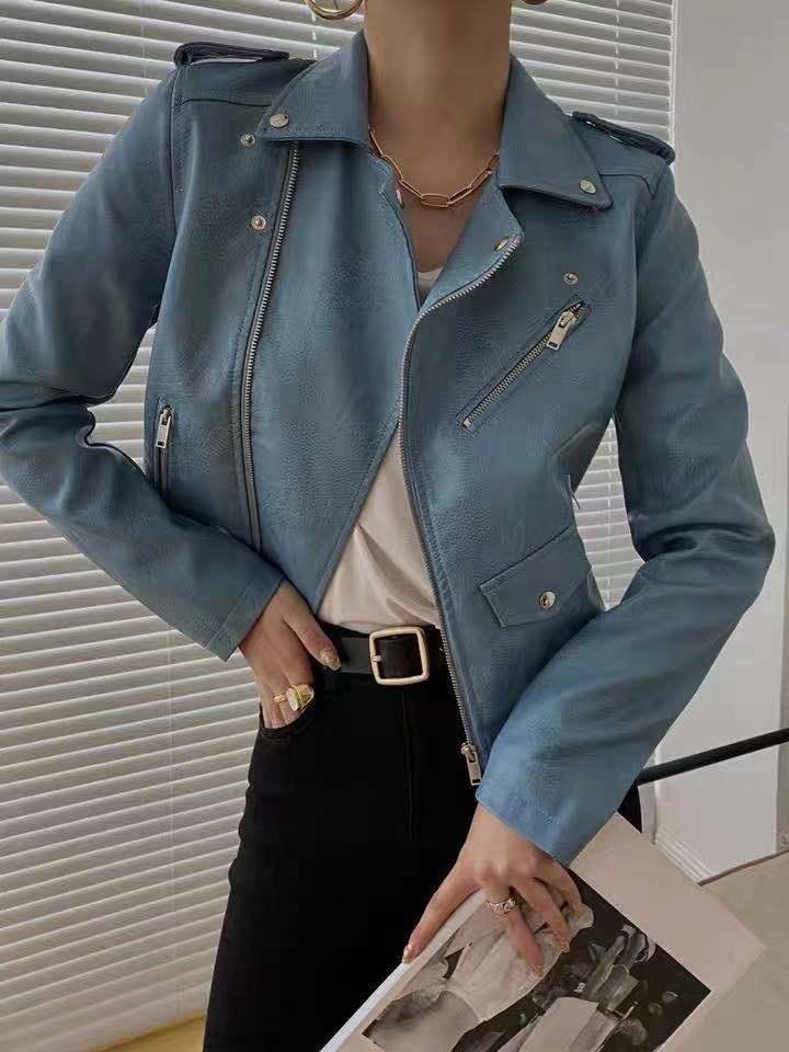 

Women's Leather & Faux 2021 Black Spring Jacket Short Slim And Versatile Motorcycle Fashion