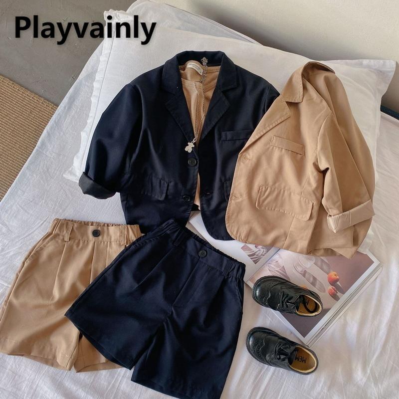 

Clothing Sets 2021 Korean Style Autumn Boys Girls 2-pcs Black Khaki Long Sleeves Suit Jacket+Short Kids Gentleman Casual Outfits E426, White