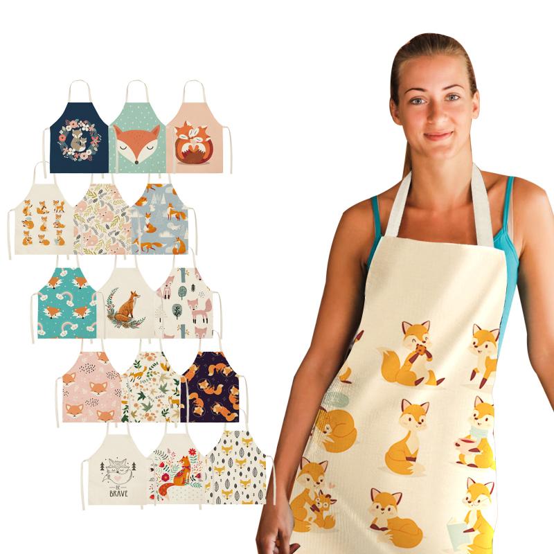 

Lovely Cartoon Printed Kitchen Aprons For Women Kids Sleeveless Cotton Linen Cooking Baking Apron Tools#p30