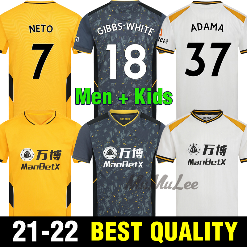 

21 22 Wolves soccer jerseys Wanderers 2021 2022 NEVES RAUL ADAMA FÁBIO SILVA PODENCE OTTO CUTRONE football shirt GIBBS WHITE men + kids kit uniforms
