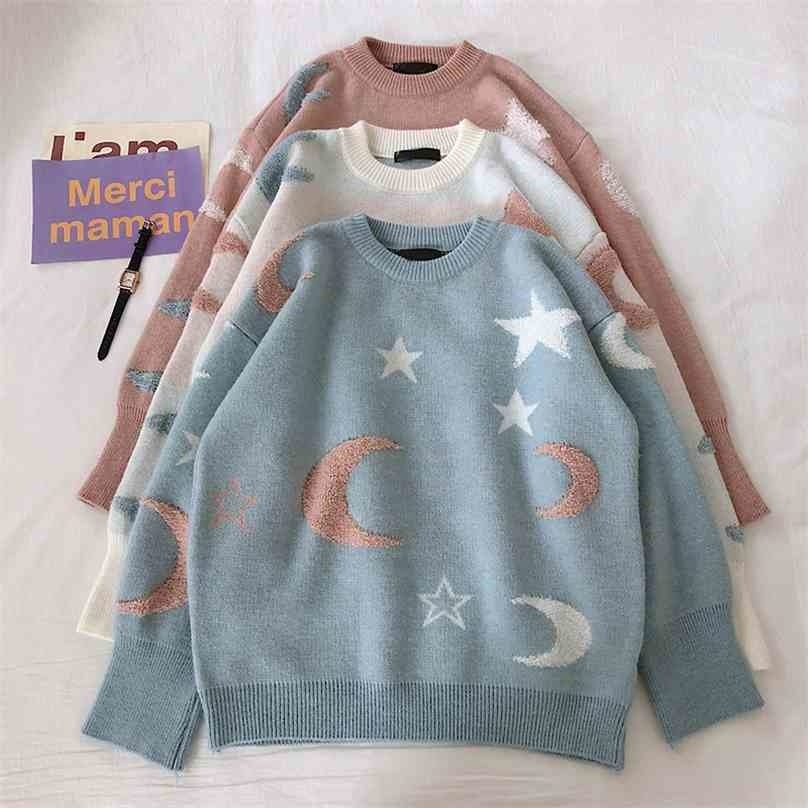 

Autumn Winter Pullover Women Sweater Fashion Kroean Casual Loose Long Sleeve Hairy Stars Moon Knitted Top Sweaters 210525