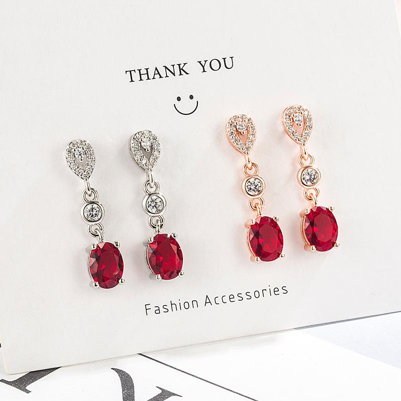 

Dangle & Chandelier Simple Stylish Water Drop Earrings For Women Silver 925 Dazzling Elegant Weding Female Ruby Jewelry Luxury Gifts