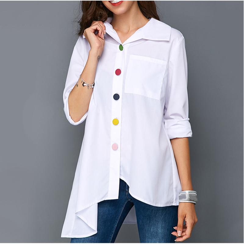 

Women' Blouses & Shirts Irregular Thin Women Office Lady Shirt Top Plus Size Colorful Button White Long Sleeve Feminine Tops Summer, Blue