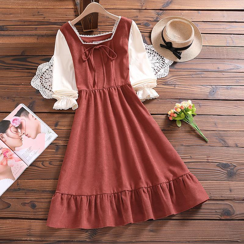 

women dress mori girl cute sweet japan style autumn winter arrival bow long sleeve vintage vestidos, Black;gray
