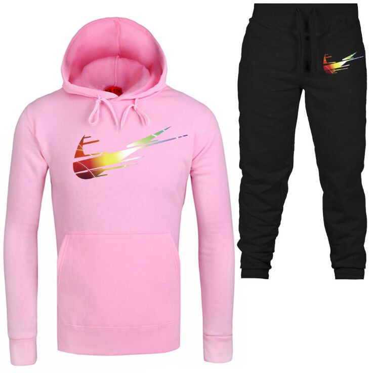 

2 Pieces Sets Tracksuit brand Printing Men Hooded Sweatshirt+pants Pullover Hoodie Sportwear Suit Casual Sports Clothes white black, 14