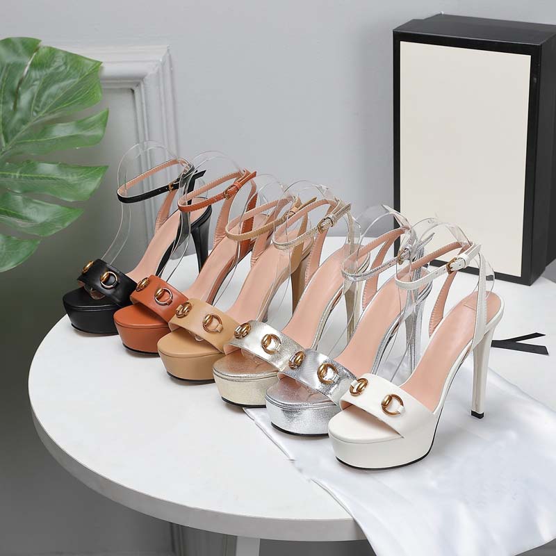 

Summer Luxury Designers brands womens sandals leather sole slides high heels 13cm Heel Ankle strap buckle shoes women large size sandal outdoor, Black