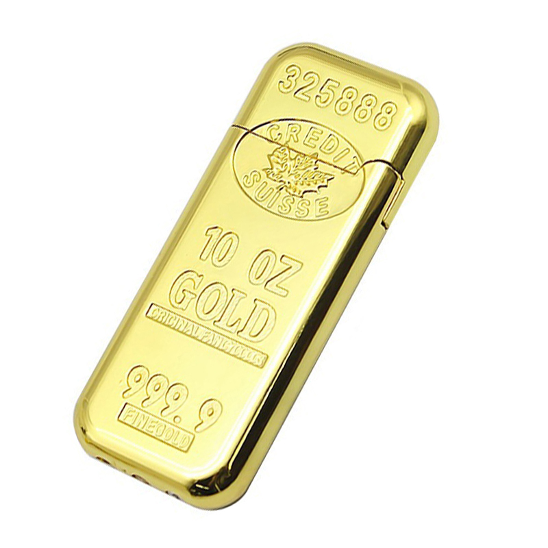 

New Style Bullion Shape Cigarette Lighter Creative Metal Grinding Wheel Gas Lighters Butane Flame Igniter Gold Brick Without Gas