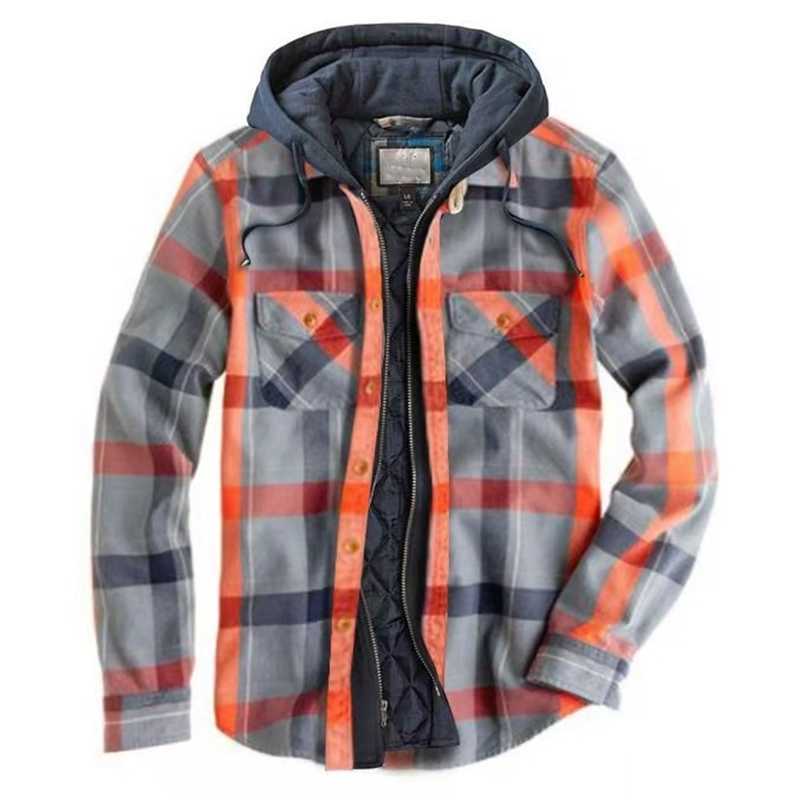 

Men' 2021 autumn winter jacket casual hooded fake two Plaid coats, 197374