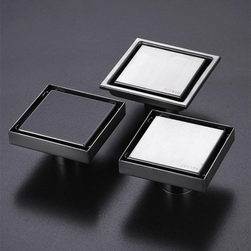 

Other Bath & Toilet Supplies 304 Stainless Steel Floor Drain Black Square Anti-Odor Bathroom Kitchen WC Balcony Tiles Invisible Cover Draina