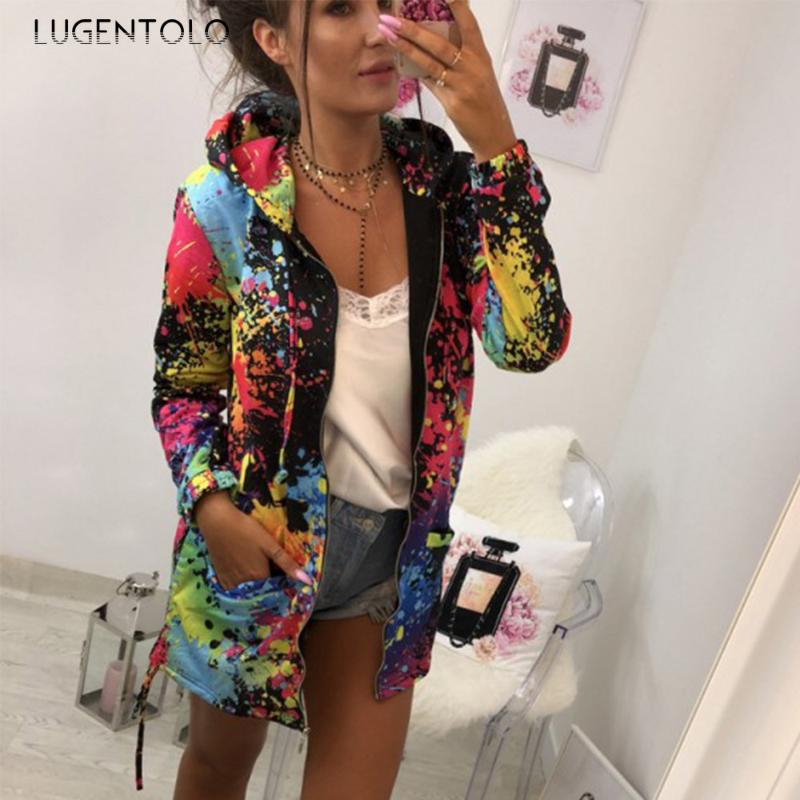 

Women' Hoodies & Sweatshirts Women Hoodie Autumn Long-Sleeved Splashed Ink Printing Mid-Length Zipper Tassel Female Casual 5XL Lugentolo, White