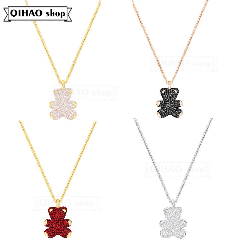 

Fashion Jewelry SWA Exquisite Teddy 3D Bear Crystal Women's Pendant Necklace Chains, Silver