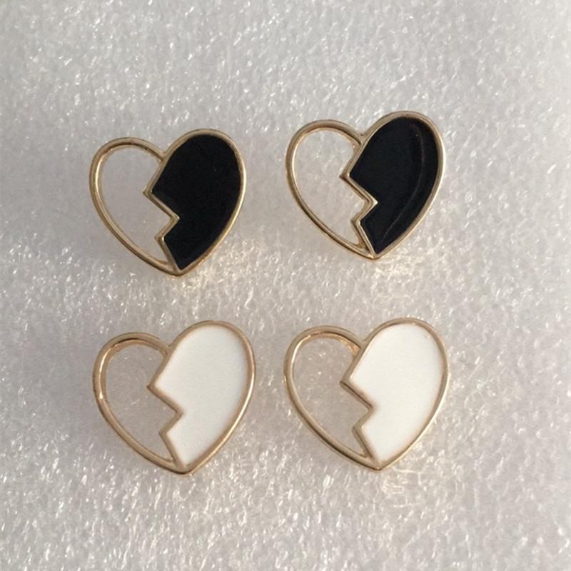 

Stud Small Cute Female Sweet Irregular Love Student Earrings Personality Black White Oil, Golden;silver