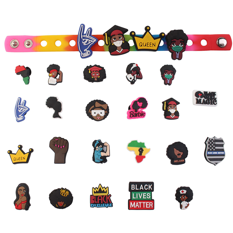 

Wholesale 100Pcs Black Lives MatterSupplies PVC Shoe Charms Buckles Fashion Accessories Plastic Ornaments Soft Rubber Jibitz Buckle For Croc Shoes