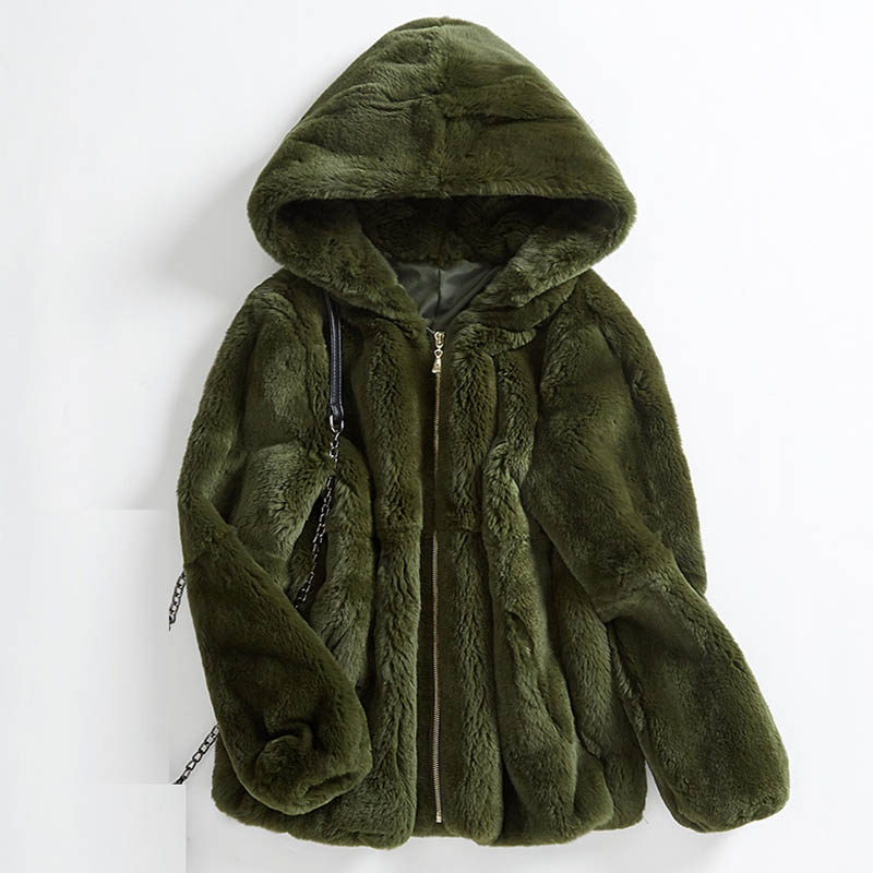 

2019 Autumn Winter Real/Genuine Rex Rabbit Fur Coat Women Winter Natural Rex Rabbit Fur Coat/Jacket with Hood, Black