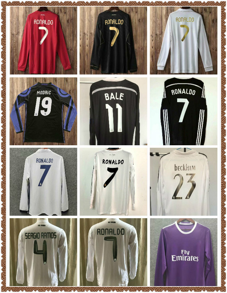 

Long sleeve Real madrid Beckham Retro soccer jersey Collection 00 01 02 03 04 05 06 07 13 14 15 16 2010 2006 RAUL RONALDO BENZEMA customized, Black;yellow