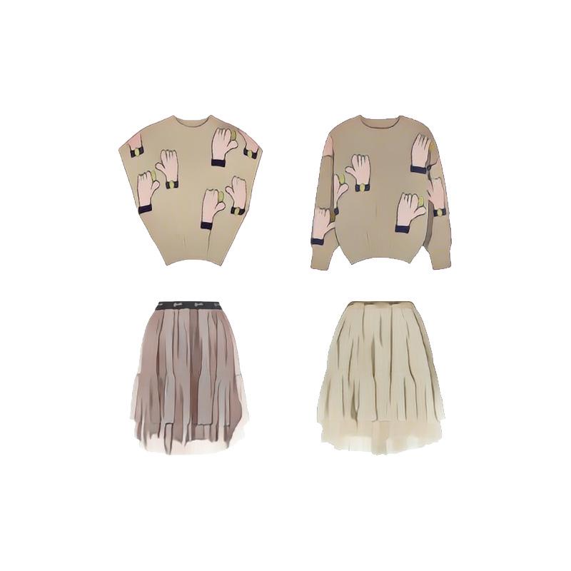 

Pullover Girls Sweater 2021 Winter Children's Vest Mini Skirt Set Head Clothes Clothing, Blue