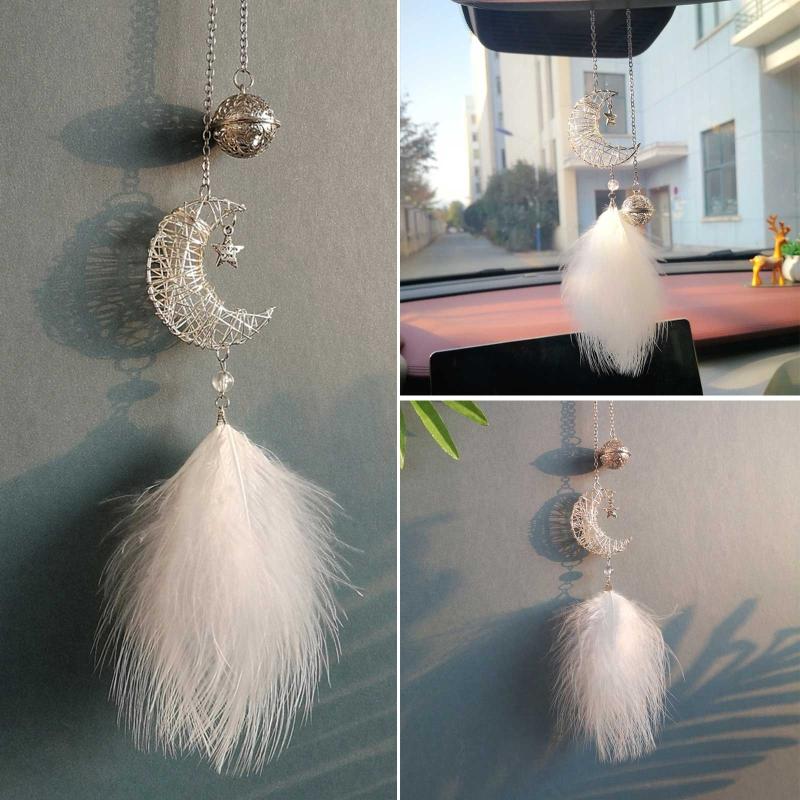 

Interior Decorations Crescent Moon And Star Pendant Pink/White Feather Dream Catcher Auto Decoration Hanging Boho Ornament Mini Bell For Tee
