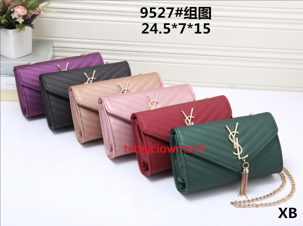 

47 yslsell women high quality leather handbag chain bag Envelope Shoulder Bags Messenger Dinner bag tote Shopping bag, Black;brown