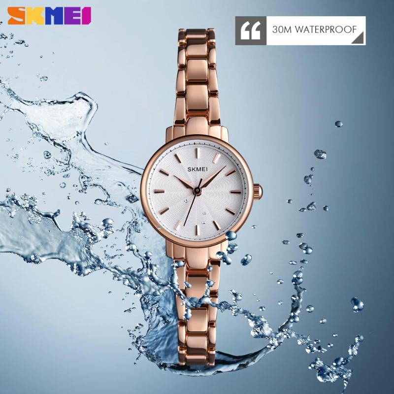 

Wristwatches SKMEI Fashion Women's Watch Luxury Quartz Wristwatch Casual Ladies Stainless Steel Bracelet Waterproof Clock Relogio Feminino, Silver