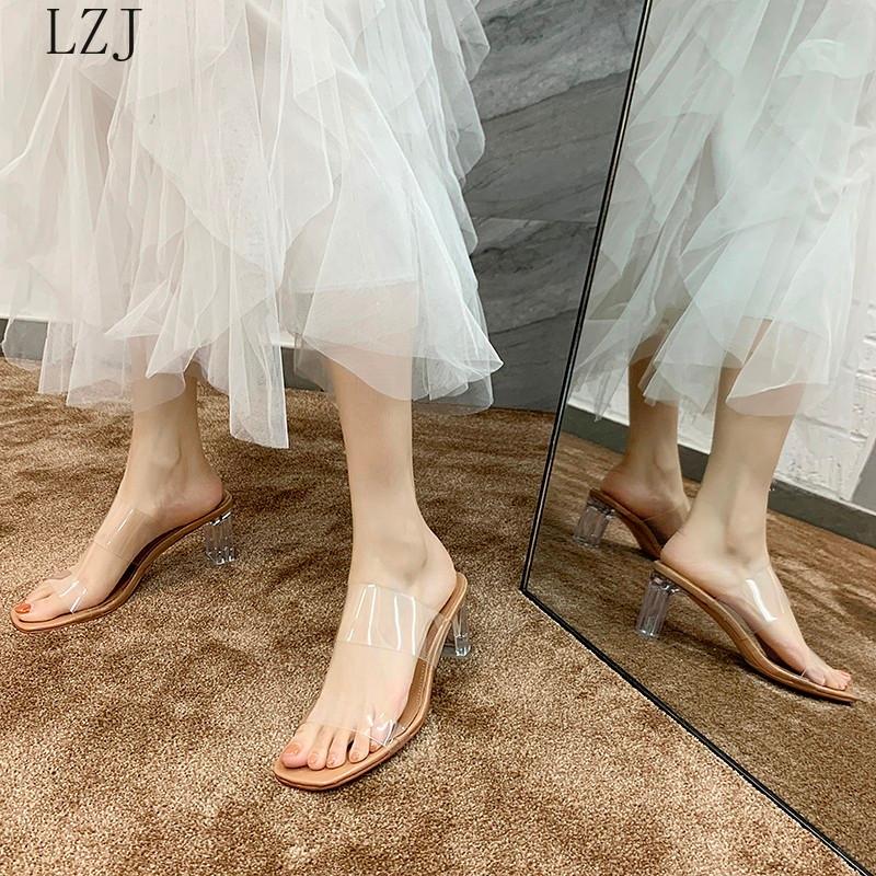 

Sandals 2021 Clear Heels Slippers Women Summer Shoes Woman Transparent High Pumps Wedding Jelly Buty Damskie Sexy Square, Black