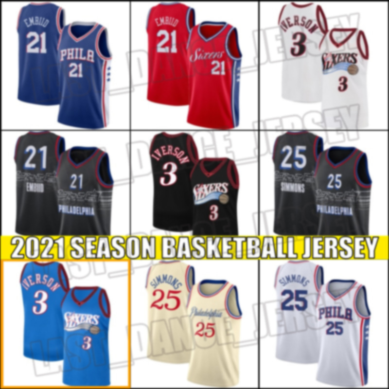 

Philadelphia 76ers Jerseys Ben 25 Simmons Jersey Joel 21 Embiid Jerseys Throwback Allen 3 Iverson Jersey Basketball xcb54anfg, Black;red